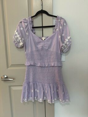 LoveShackFancy Lavender Smocked Tie-Front Top
